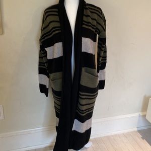 Striped Black and Green Cardigan Sweater